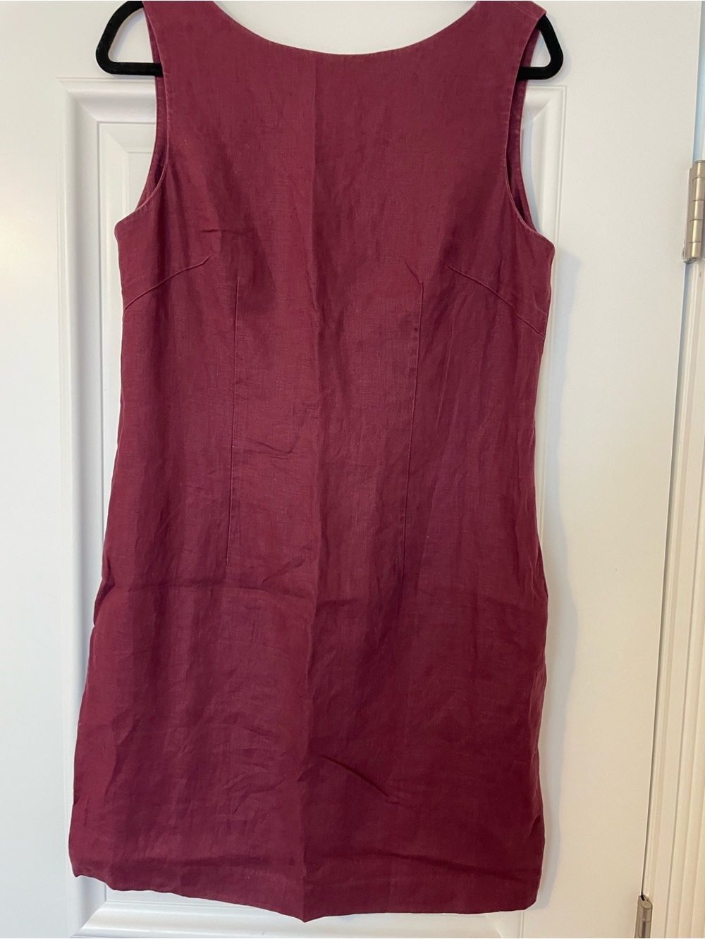 Burgundy linen dress with buttons